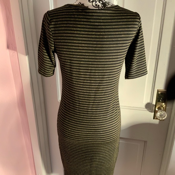 LulaRoe black and gold stripe bodycon dress - Picture 3 of 5